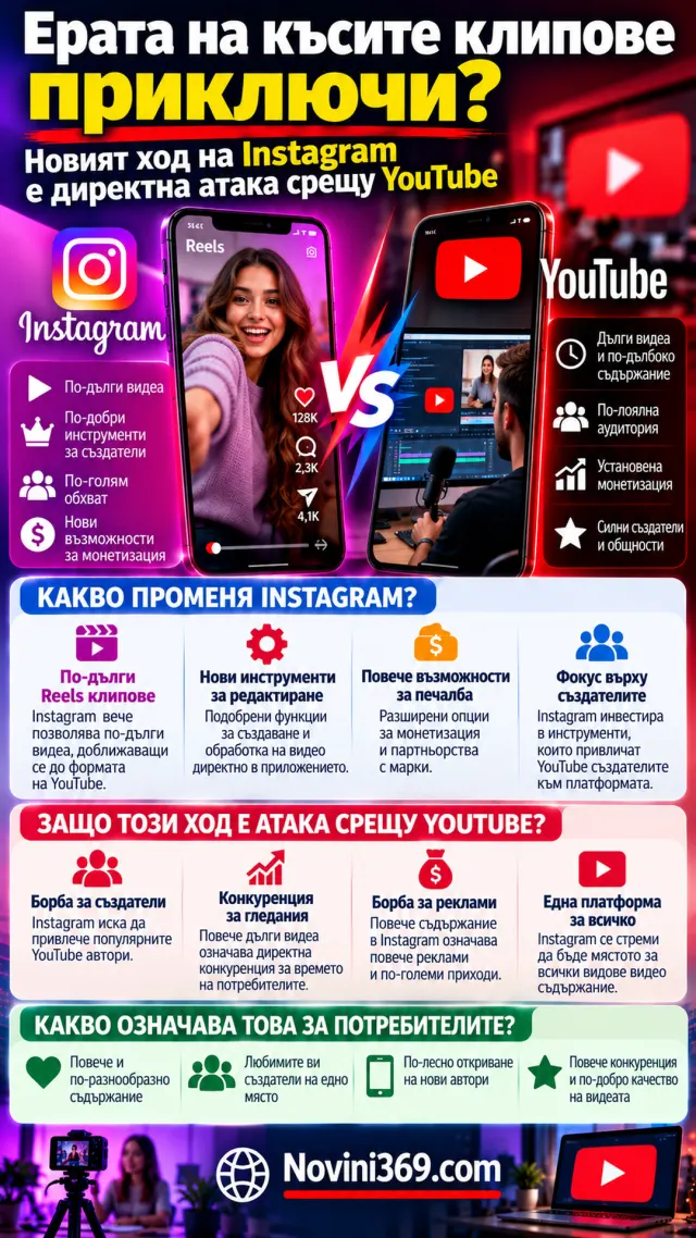 Instagram Reels срещу YouTube: Новата битка за видео аудиторията
