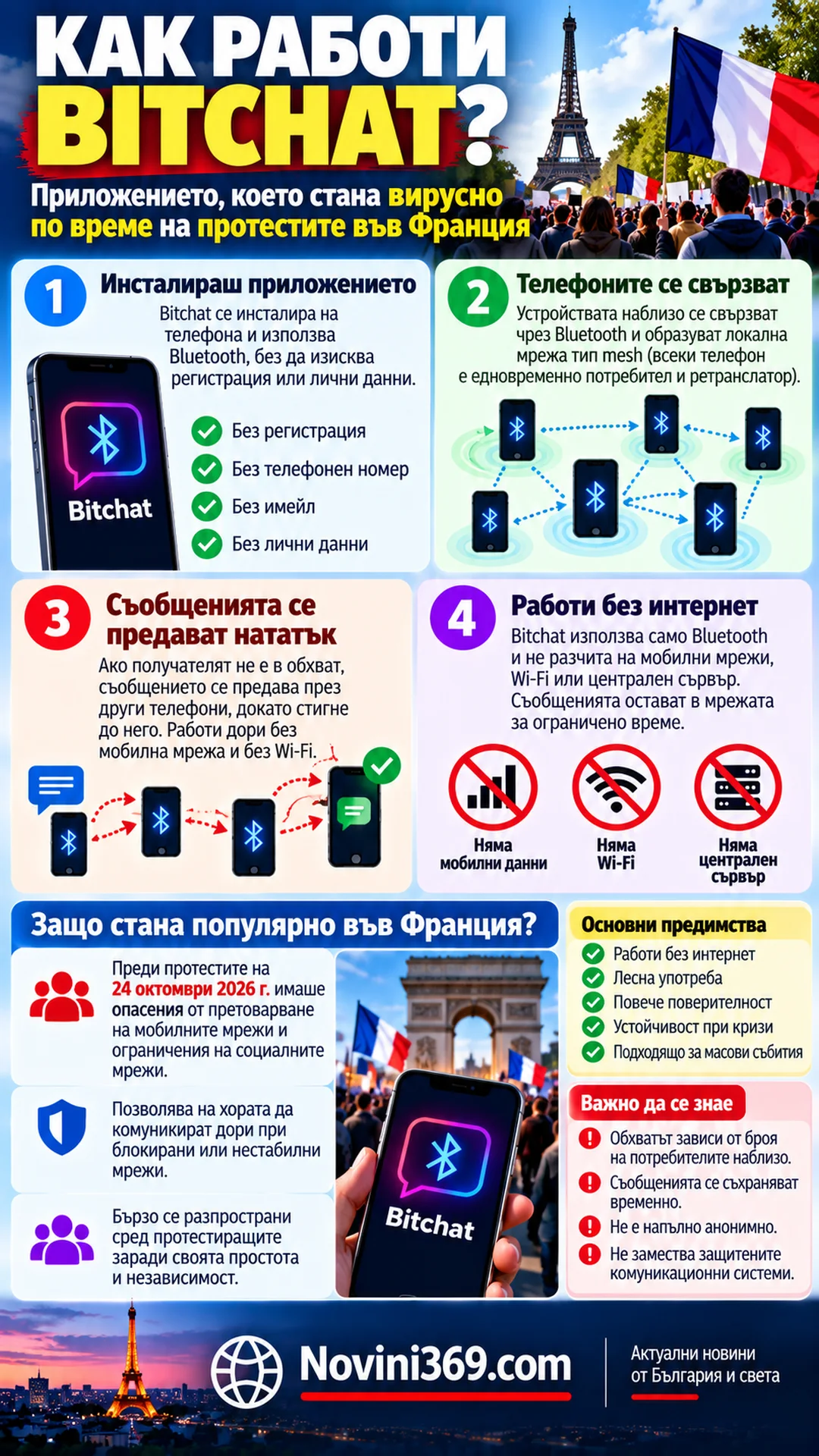 Bitchat: Как работи приложението без интернет, станало хит във Франция